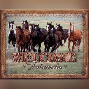 Horses Welcome Metal Sign Picture 16x12 Ranch Country Western Cowgirl Wall Decor